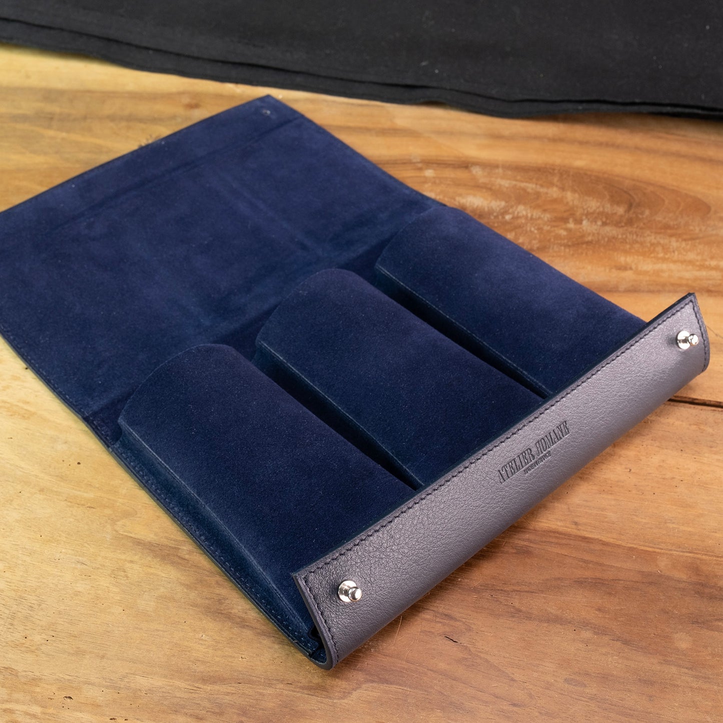 Pochette 3 montres veau bleu